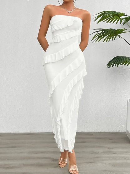 Devine Ruffled Slit Back Tube Maxi Dress - DevilShop