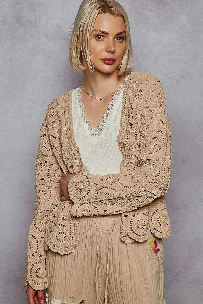 Cardigan au crochet boutonné pour un style élégant et décontracté - Votre essentiel mode - DevilShop