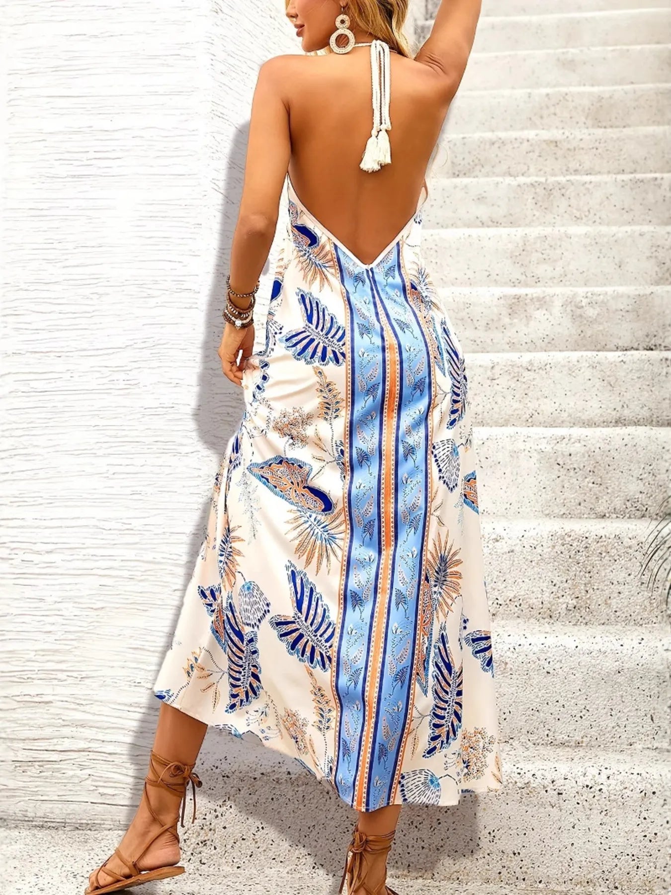 Printed Halter Neck Midi Dress - DevilShop