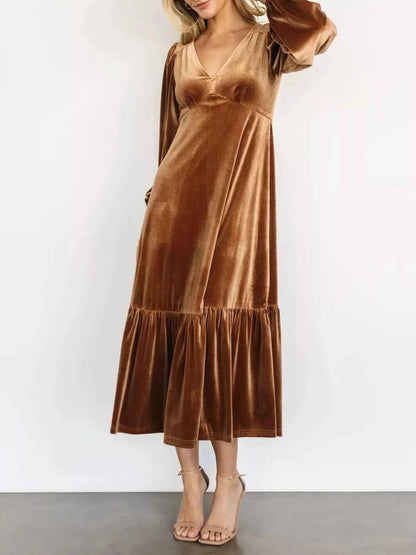 Velvet Tiered Long Sleeve Midi Dress