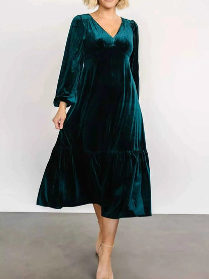 Velvet Tiered Long Sleeve Midi Dress