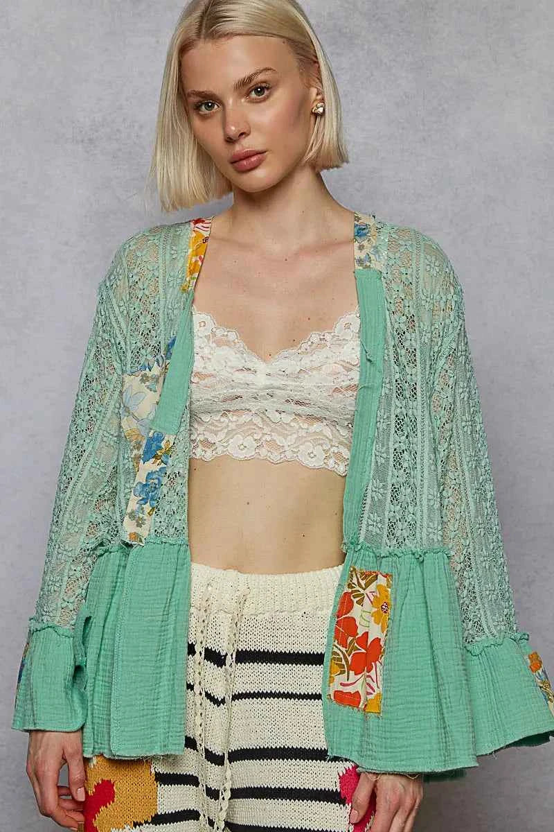 Cardigan dentelle élégant à ourlet à volants pour un style sophistiqué - DevilShop