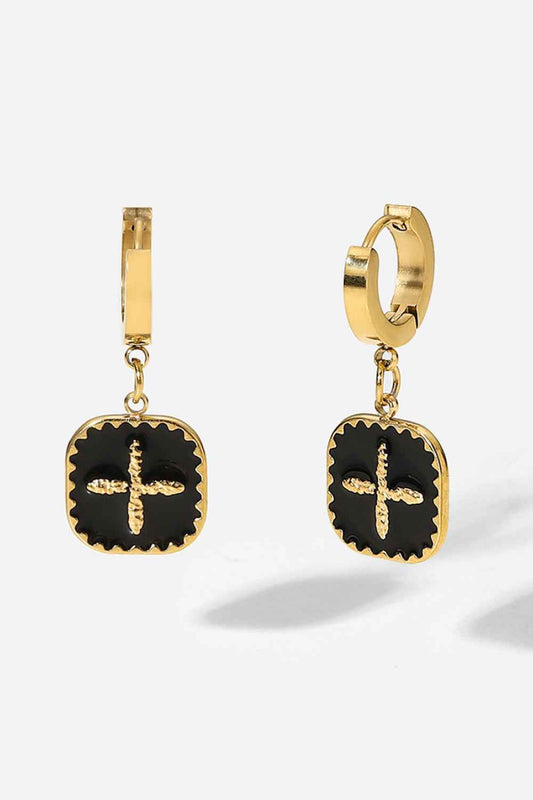 Boucles d'oreilles carrées pendantes avec signe plus élégantes - DevilShop