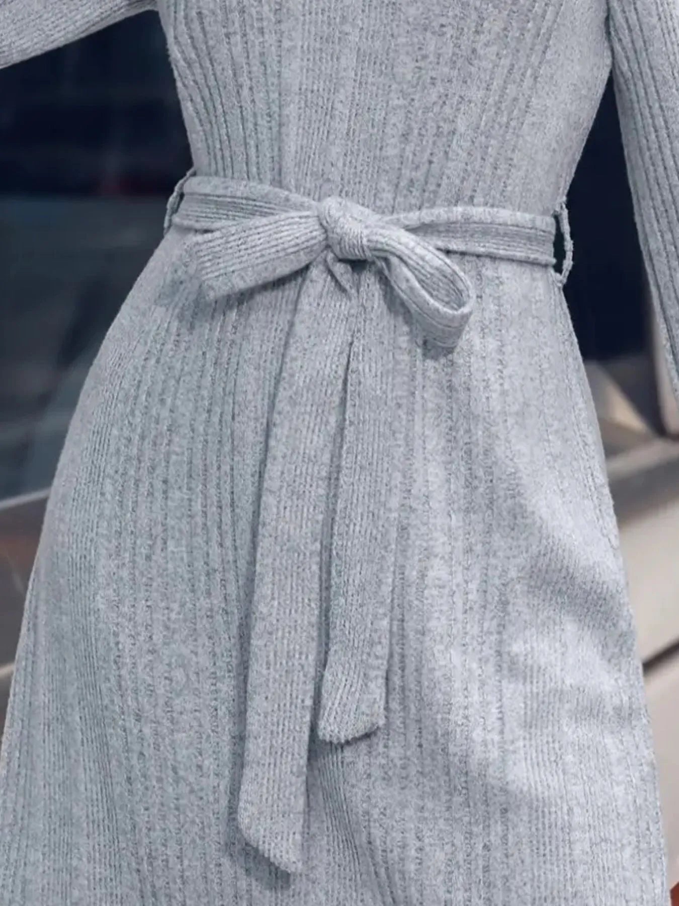 Ribbed Knit Long Sleeve Sweater Dress - DevilShop
