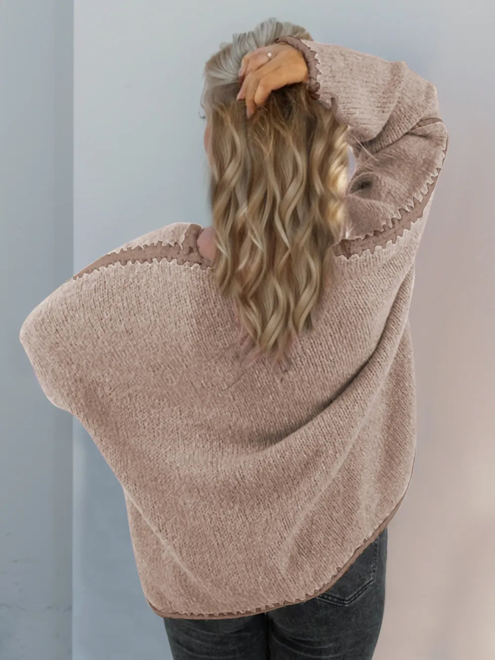 Double Take Contrast Open Front Dropped Shoulder Cardigan - DevilShop