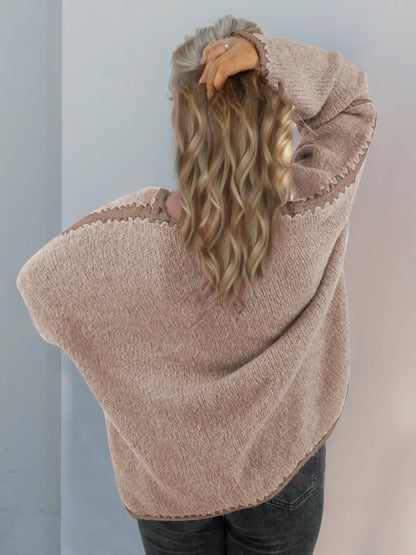 Double Take Contrast Open Front Dropped Shoulder Cardigan - DevilShop