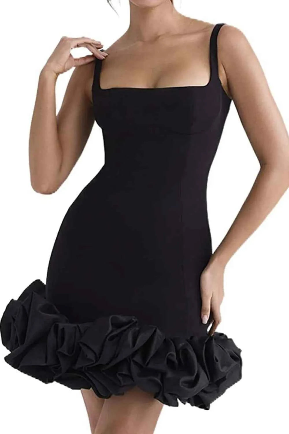 Ruched Square Neck Sleeve Mini Dress - DevilShop