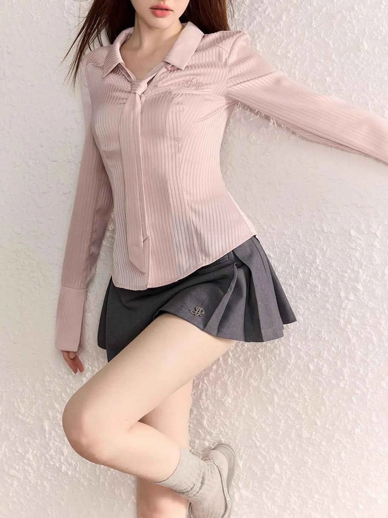 Button-Up Long Sleeve Shirt with Tie - DevilShop