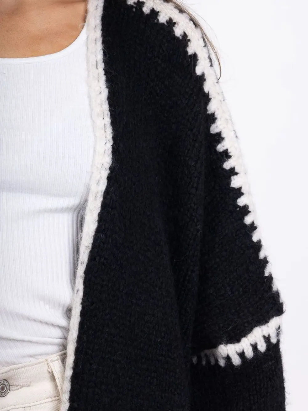 Double Take Contrast Open Front Dropped Shoulder Cardigan - DevilShop