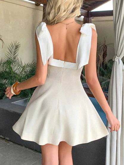 Square Neck Tie Shoulder Dress - DevilShop