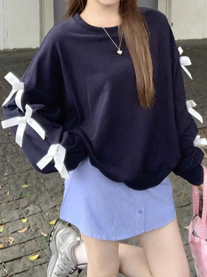 Sweat-shirt à col rond et manches à nœuds - DevilShop