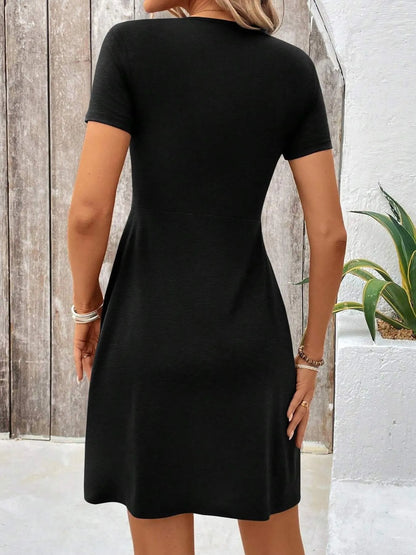 Twist Front V-Neck Short Sleeve Casual Dress - DevilShop