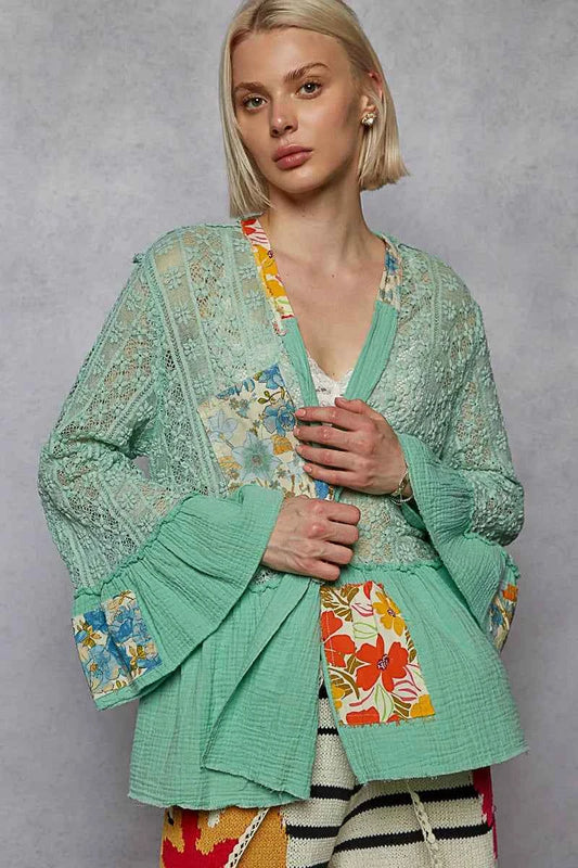 Cardigan dentelle élégant à ourlet à volants pour un style sophistiqué - DevilShop