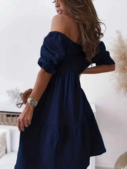Robe à volants épaules dénudées avec manches courtes - DevilShop
