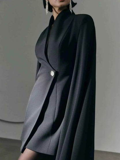 One Button Fitted Mini Blazer Dress with Cape Sleeves