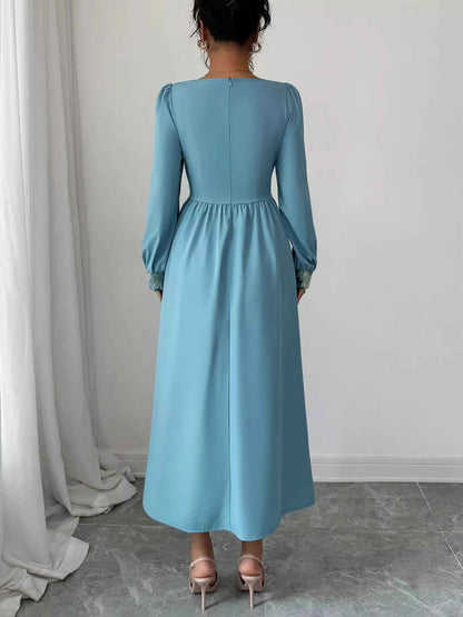 Floral Square Neck Lantern Sleeve Dress