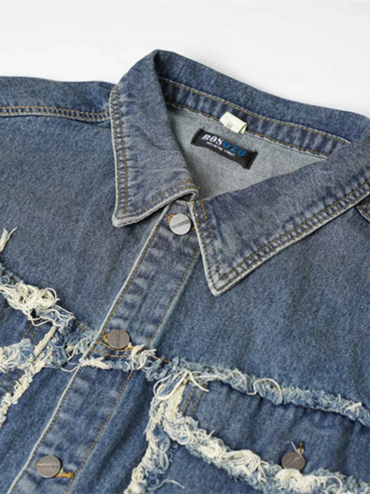 Veste en jean sans manches à boutonnage et ourlet brut - DevilShop