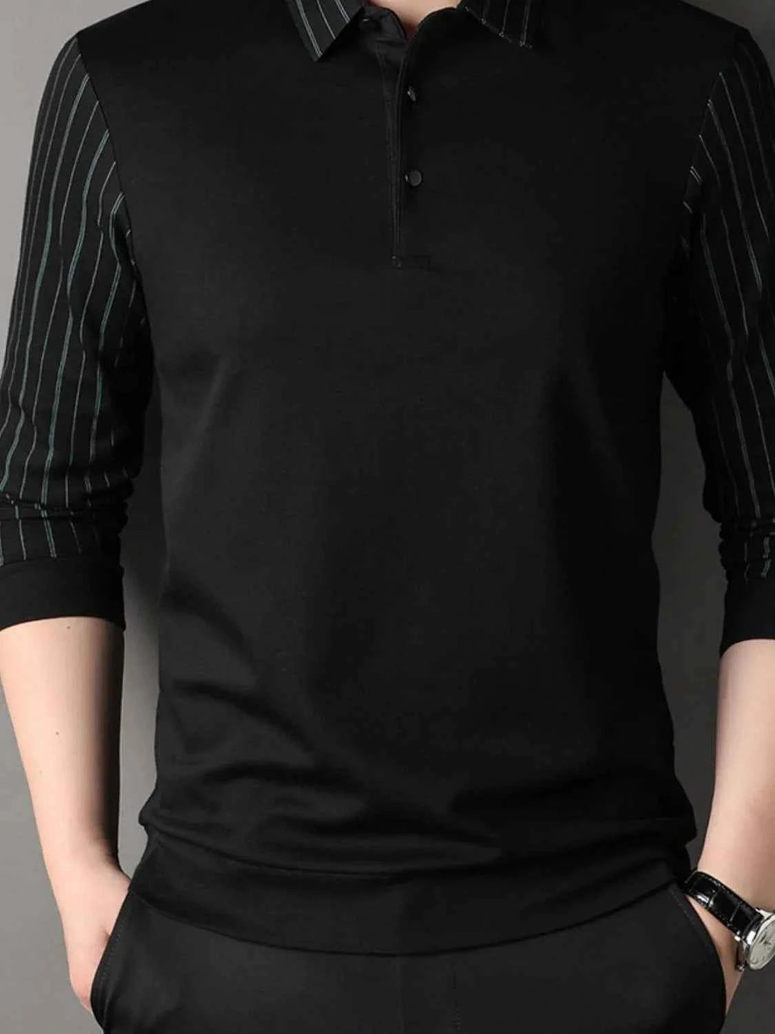 Polo rayé à manches longues pour homme, grande taille - DevilShop