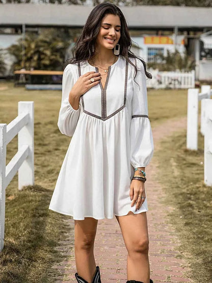 Long Sleeve Mini Dress with Contrast Trim
