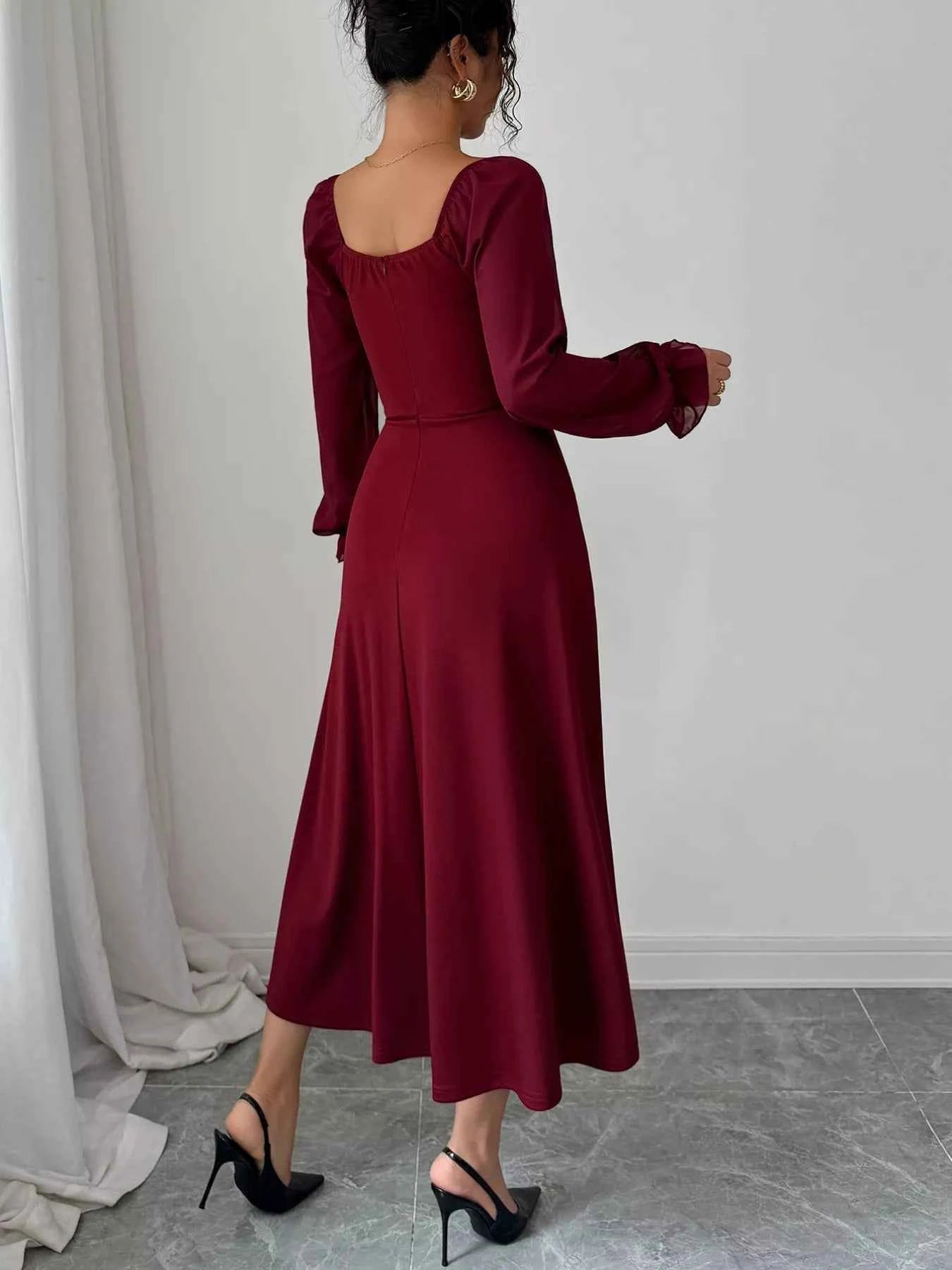 Flounce Sleeve A-Line Midi Dress