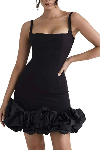Ruched Square Neck Sleeve Mini Dress - DevilShop