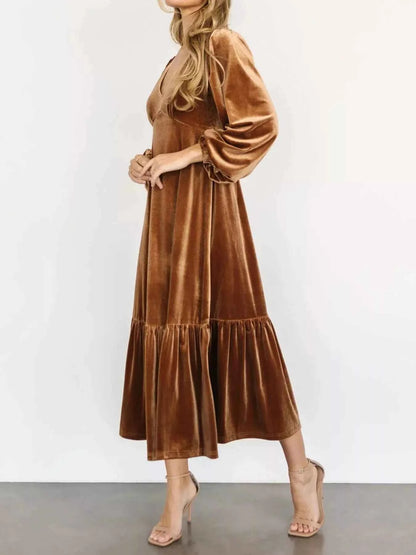 Velvet Tiered Long Sleeve Midi Dress
