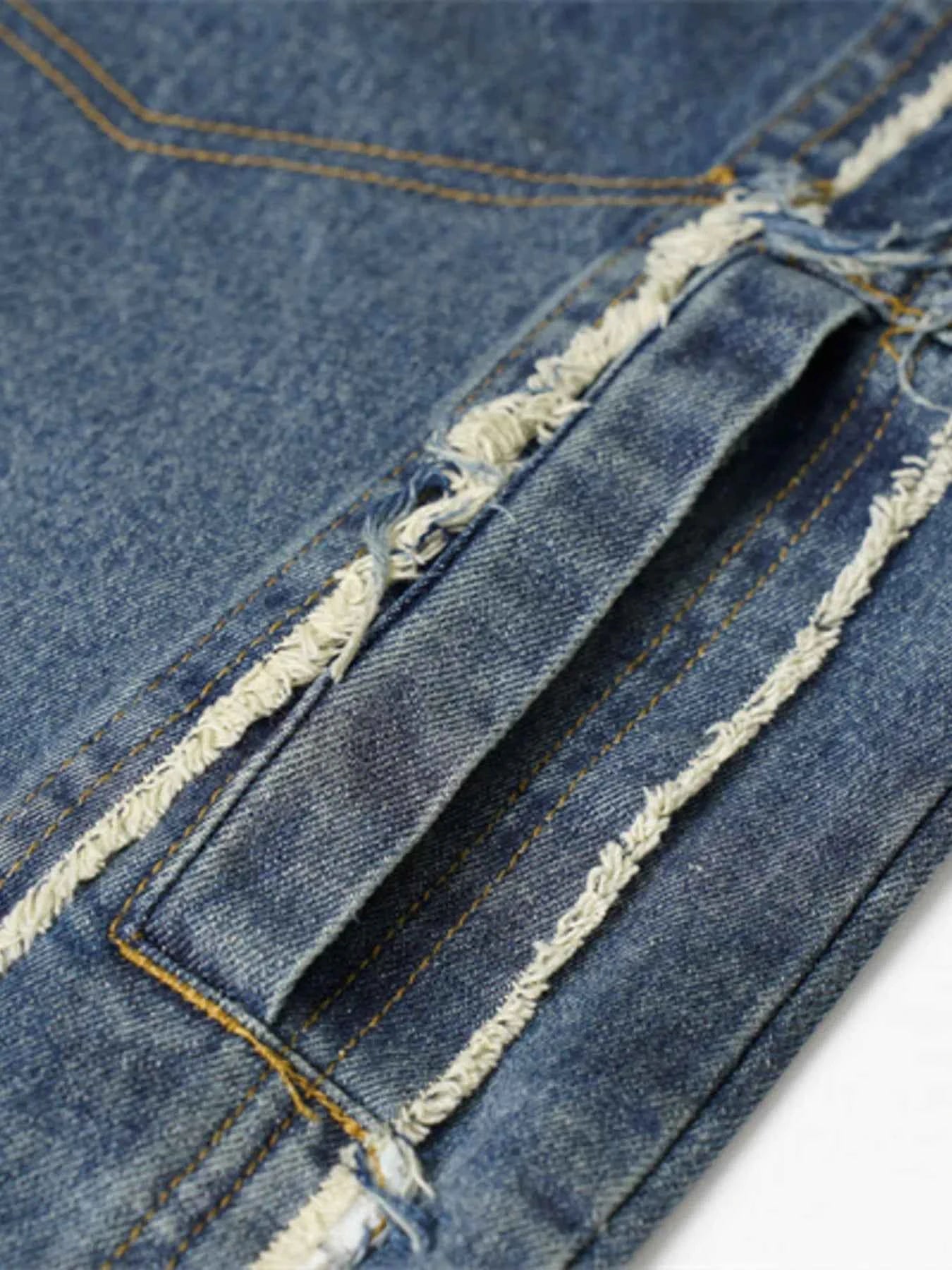 Veste en jean sans manches à boutonnage et ourlet brut - DevilShop