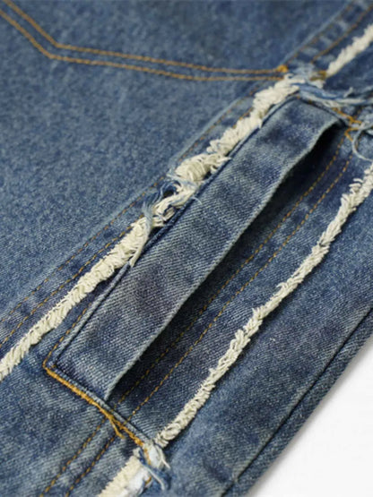 Veste en jean sans manches à boutonnage et ourlet brut - DevilShop