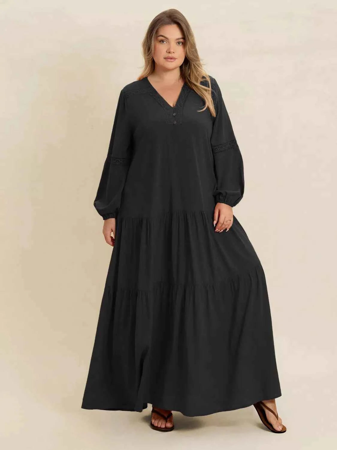 Plus Size Bohemian Tiered Maxi Dress with Balloon Sleeves