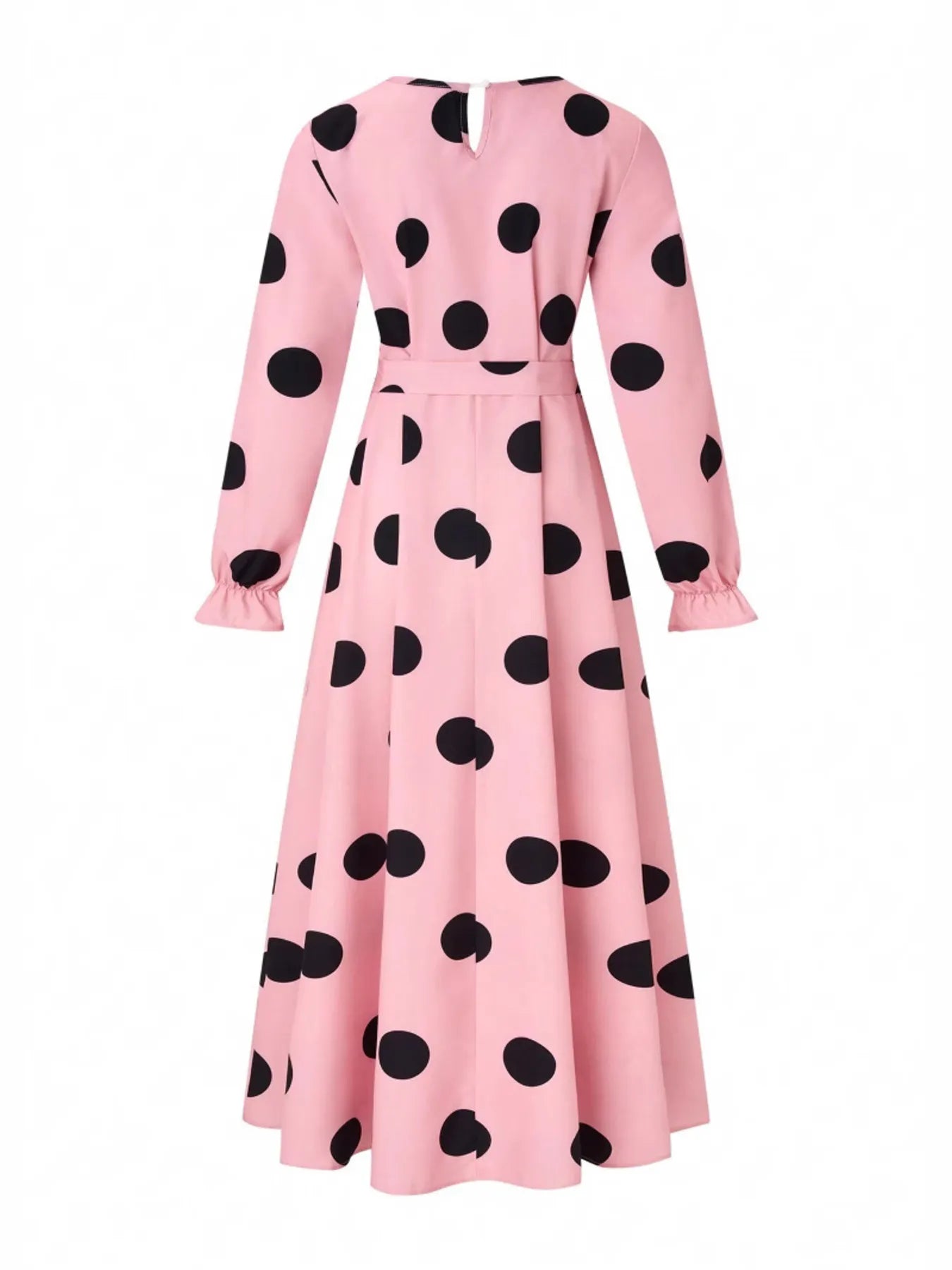 Polka Dot Tie Waist Flounce Sleeve Dress - DevilShop