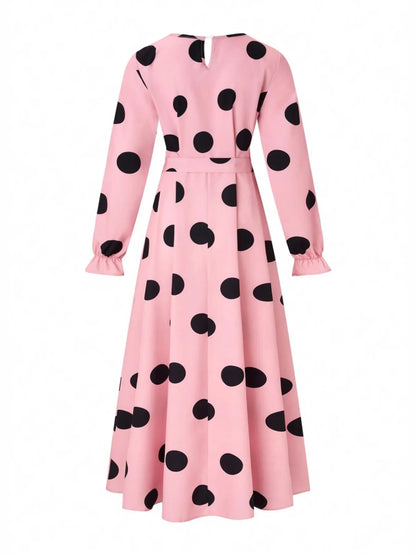 Polka Dot Tie Waist Flounce Sleeve Dress - DevilShop