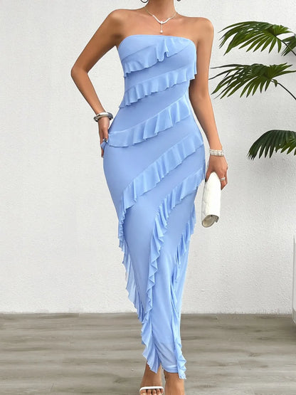 Devine Ruffled Slit Back Tube Maxi Dress - DevilShop