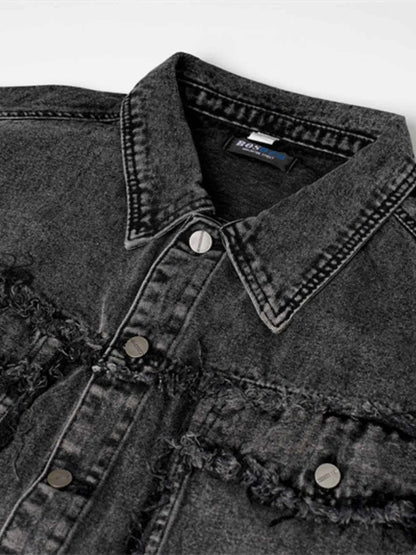 Veste en jean sans manches à boutonnage et ourlet brut - DevilShop