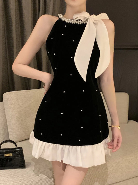 Pearl Detail Sleeveless Mini Dress - DevilShop