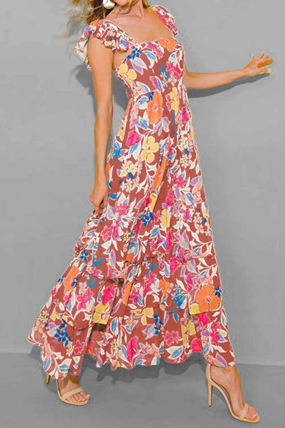 Tiered Ruffled Printed Sleeveless Dress