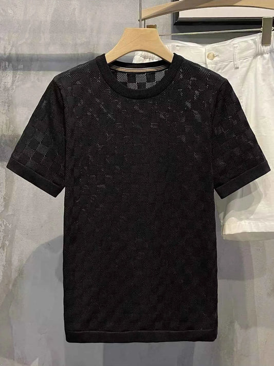 T-shirt à carreaux décontracté, col rond et manches courtes pour un style moderne - DevilShop