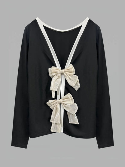 Long Sleeve Bow Tie Back T-Shirt - DevilShop