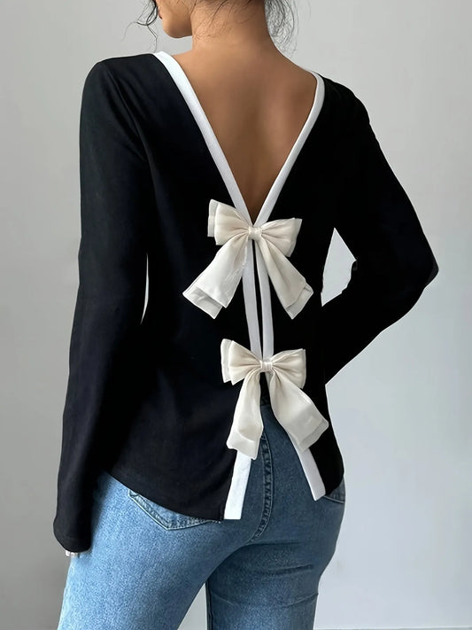 Long Sleeve Bow Tie Back T-Shirt - DevilShop