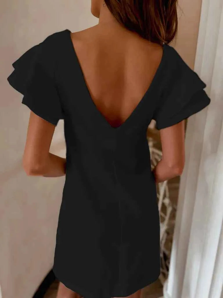Ruffled Layered Short Sleeve Mini Dress - DevilShop