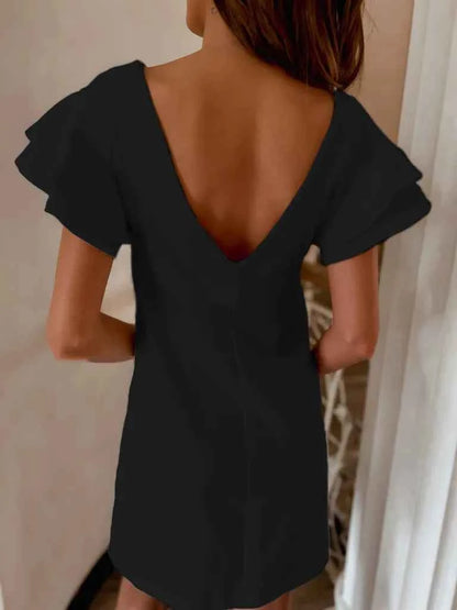 Ruffled Layered Short Sleeve Mini Dress - DevilShop