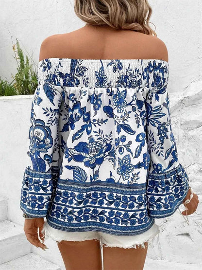 Smocked Printed Off-Shoulder Blouse - DevilShop