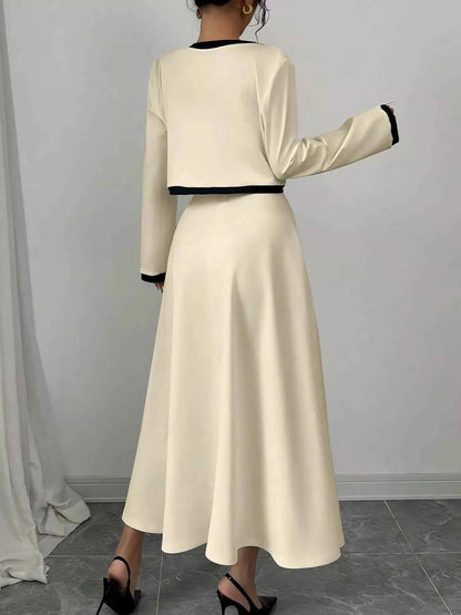 Contrast Trim Maxi Dress and Cropped Cardigan Set