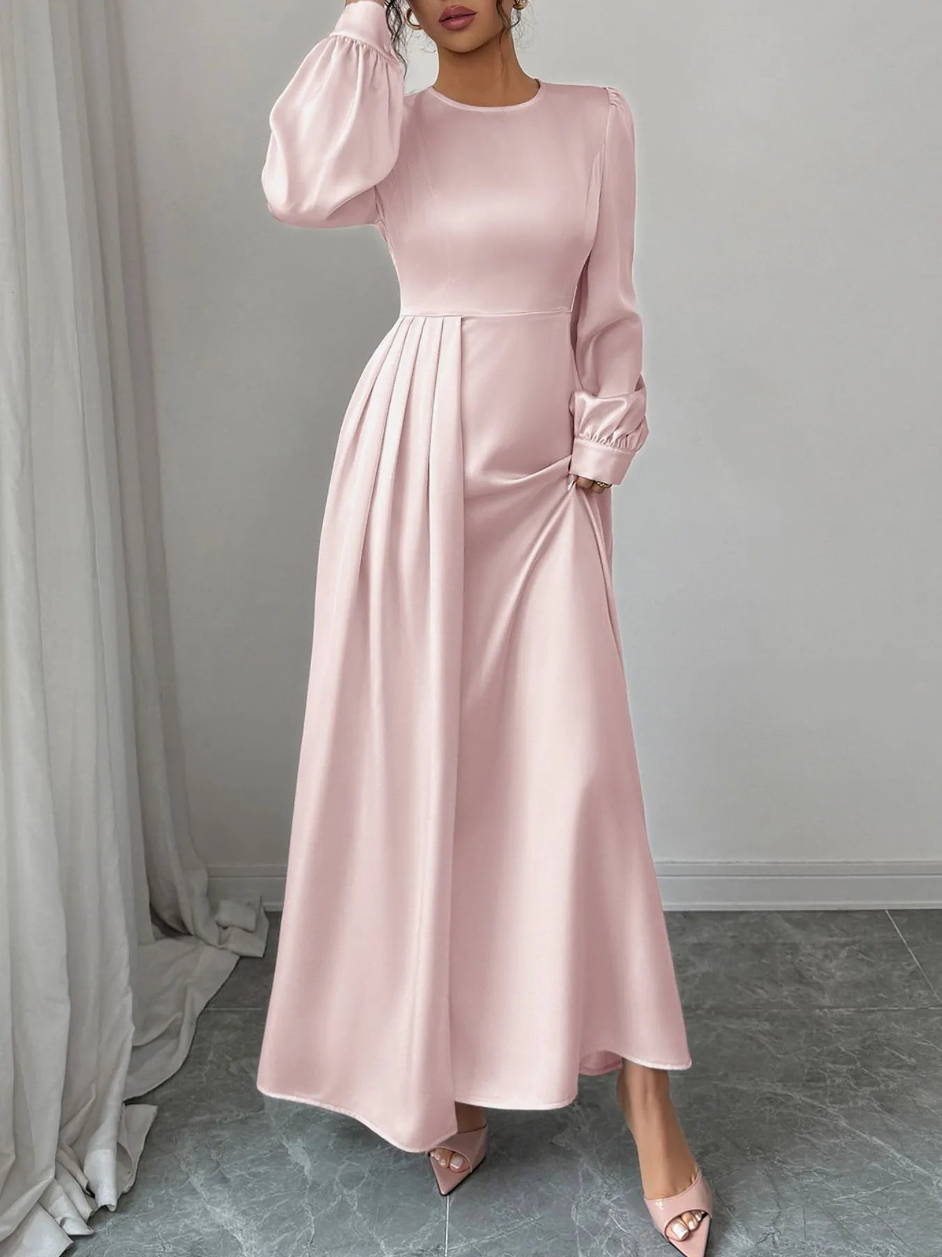 Satin Long Sleeve Maxi Dress - DevilShop