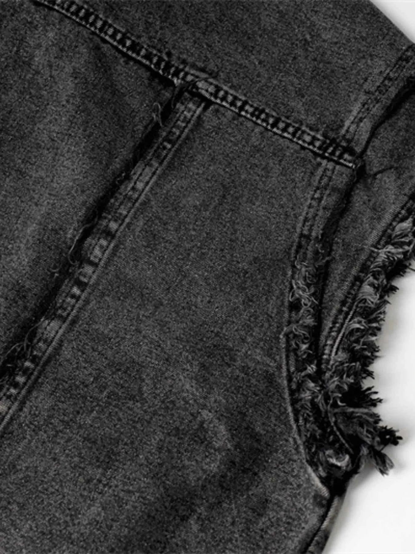 Veste en jean sans manches à boutonnage et ourlet brut - DevilShop