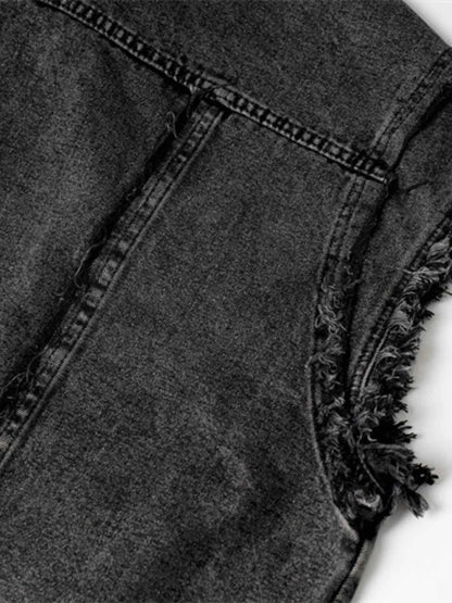Veste en jean sans manches à boutonnage et ourlet brut - DevilShop