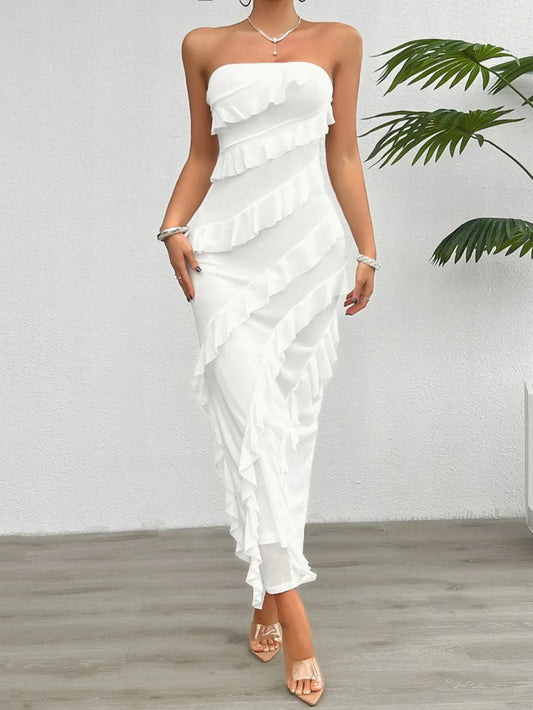 Devine Ruffled Slit Back Tube Maxi Dress - DevilShop