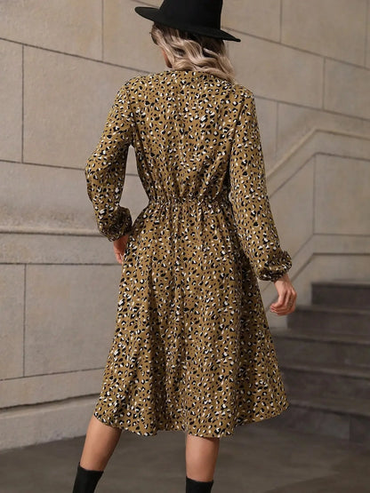 Printed Long Sleeve Midi Dress - DevilShop
