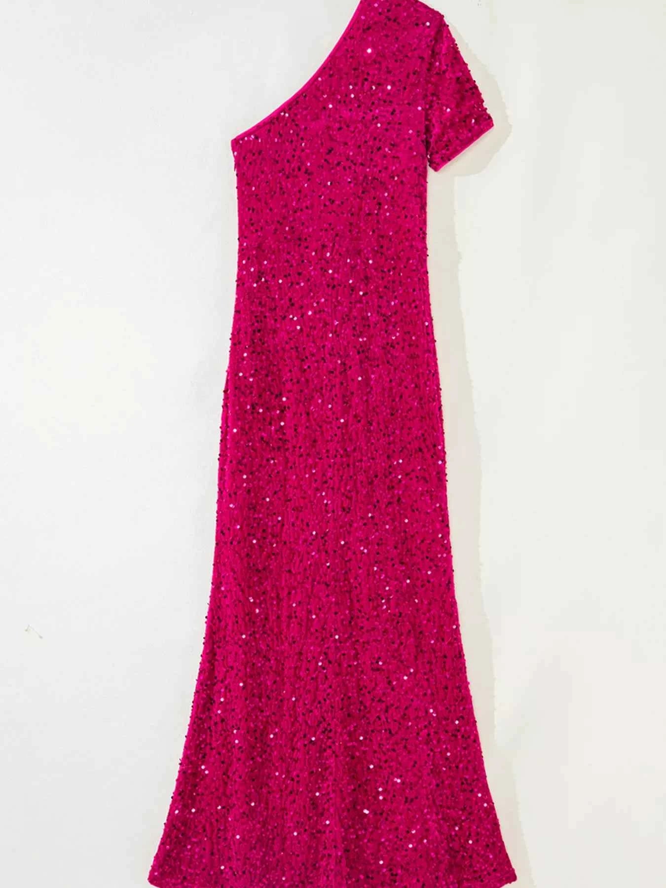 Sequin One-Shoulder Dress with High Slit