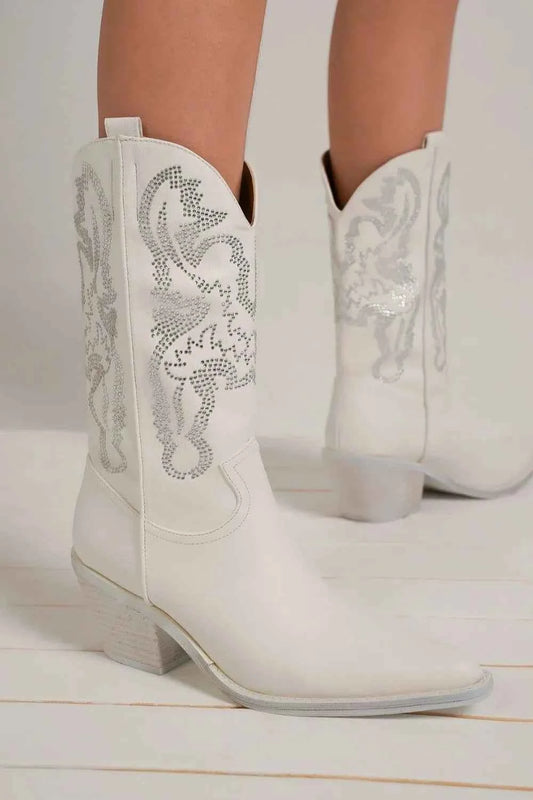 Bottes à bout pointu strass avec élégants détails scintillants - DevilShop