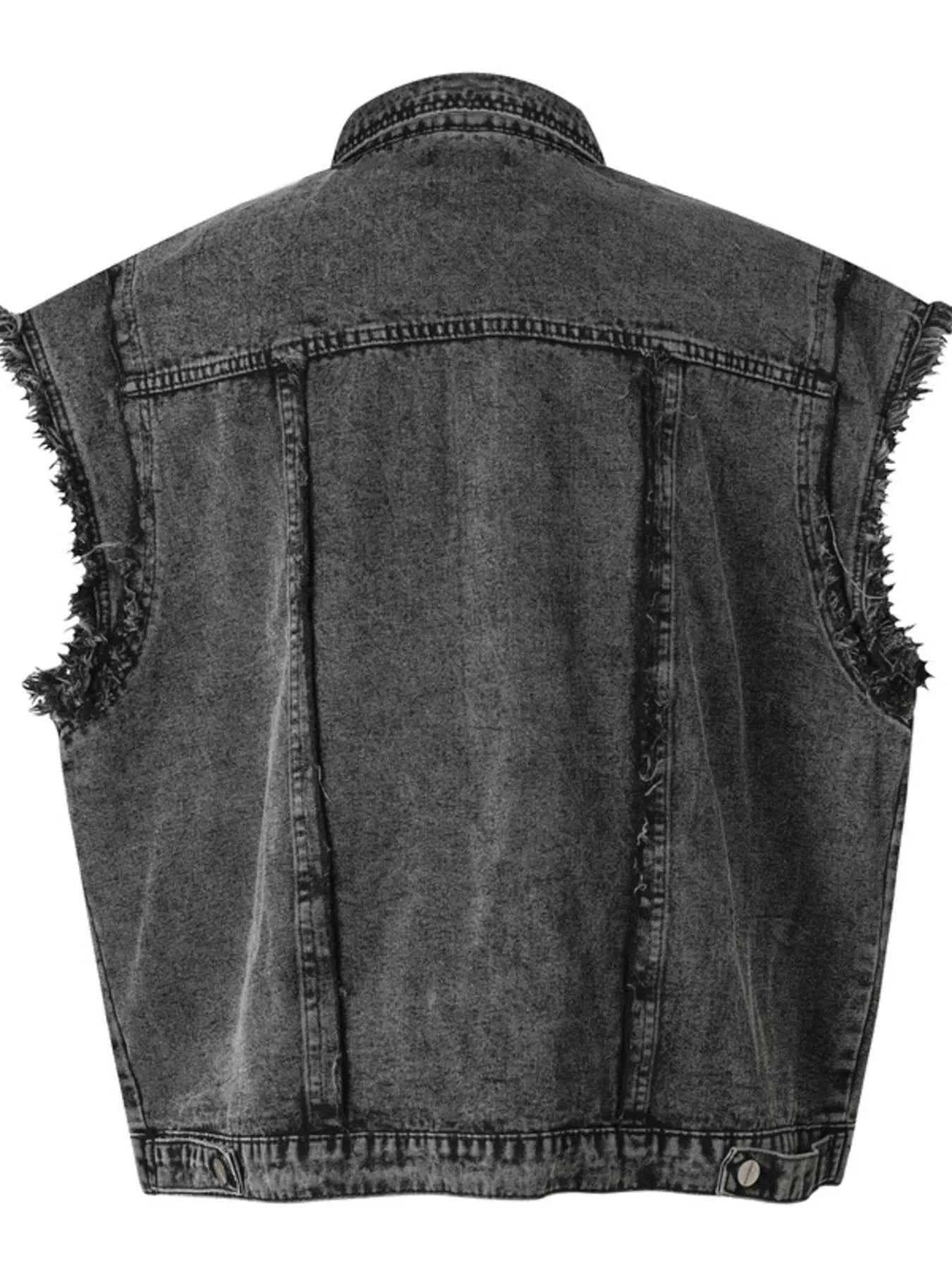 Veste en jean sans manches à boutonnage et ourlet brut - DevilShop
